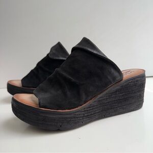 A.S.98 Niels Wedge Sandal Size 40 black suede leather heel